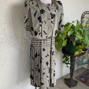 VTG PERCEPTION Bronze Gray Black Leaves Dress